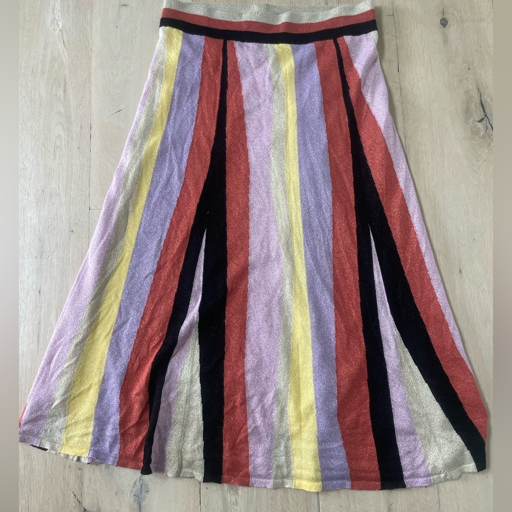 Anthropologie LAIA Shimmer Knit Midi Striped Skirt - Picture 2 of 7